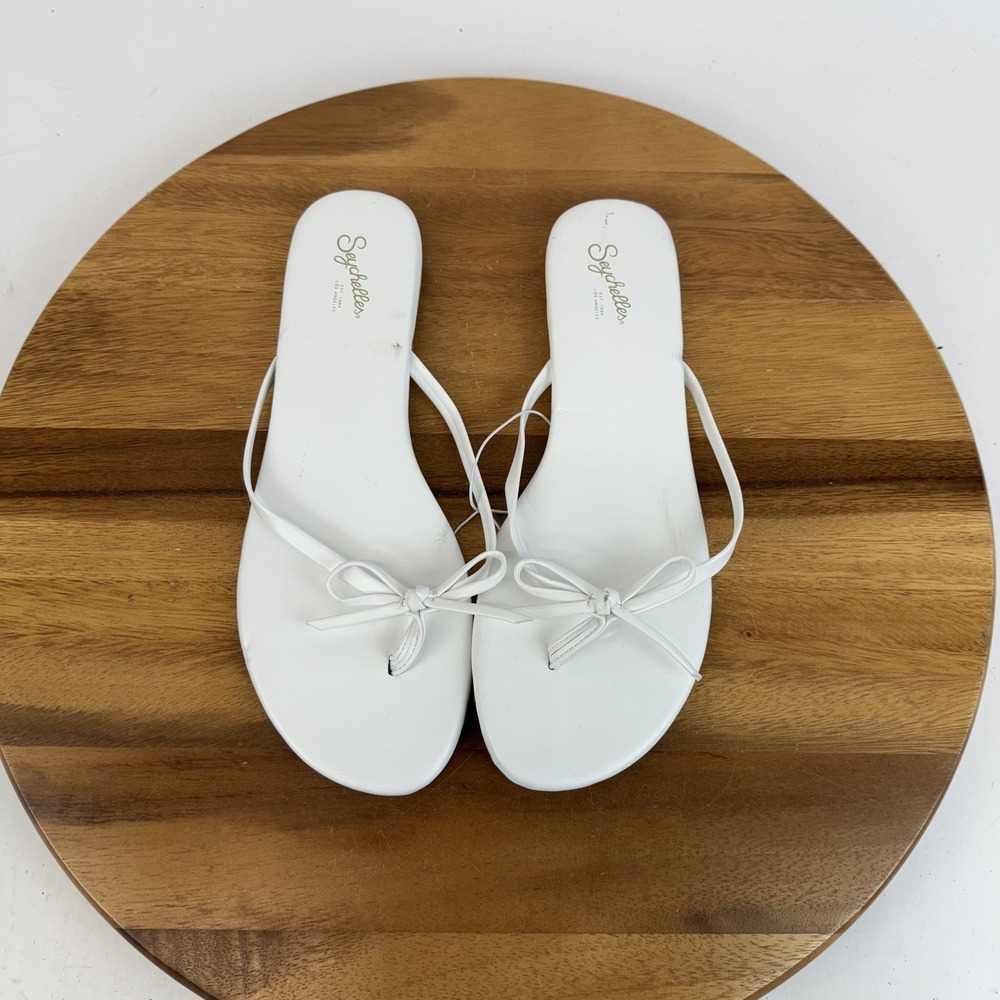 New Womens Seychelles Wish List White Bow Thong Flip‎ Flops Sandals Size 9.5 M
